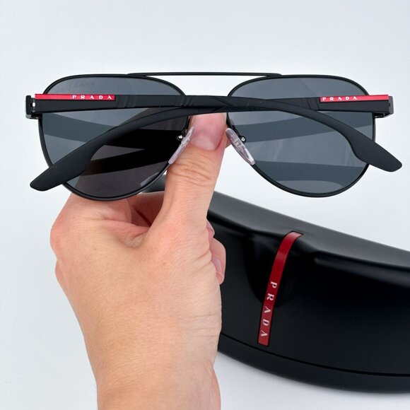 Prada Linea Rossa PS54TS 1AB5Z1 BRAND NEW Sunglasses Black Polarized Grey Pilot - Picture 2 of 11